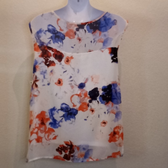 DKNYC Floral Print Sleeveless Chiffon Blouse - Picture 10 of 15